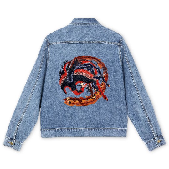 Phoenix that glares in all directions by Hokusai Men's Denim Jackets