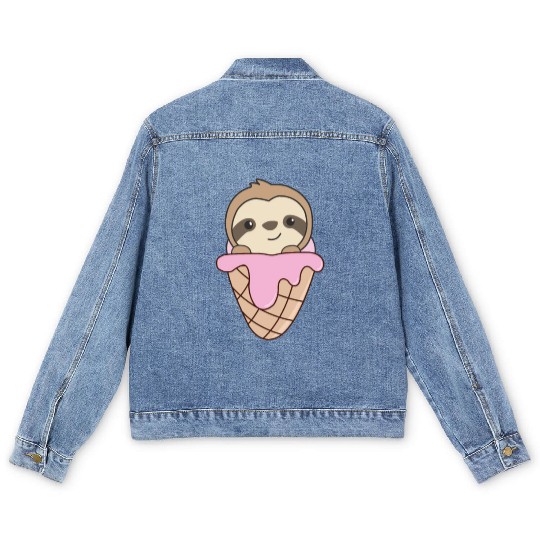 Sloth Pink Ice Cream Waffle Cute Animals For Kids Men's Denim Jackets