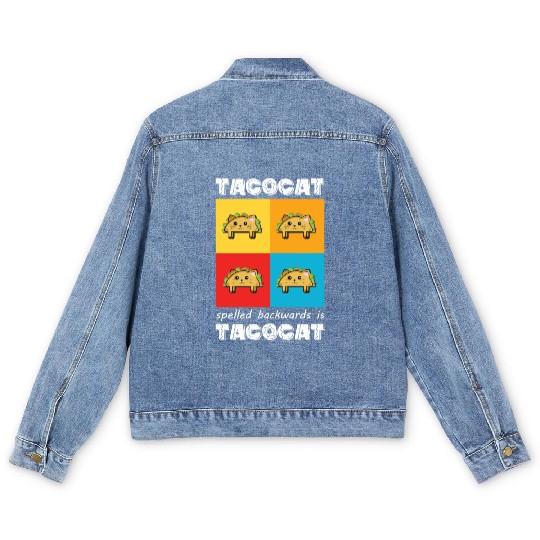 Funny Taco Cat Tacocat Spelled Backwards Palindrom Men's Denim Jackets