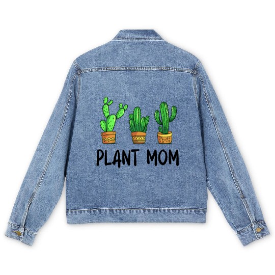 Plant Mom Funny Cactus Succulent Men's Denim Jackets