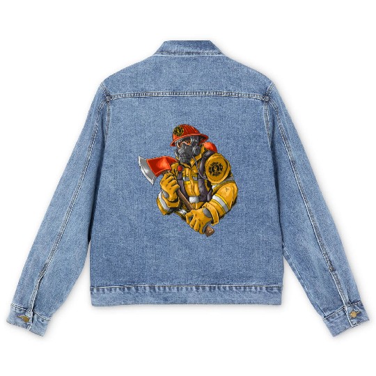 firefighter fire brigade fire station blueish use Men's Denim Jackets