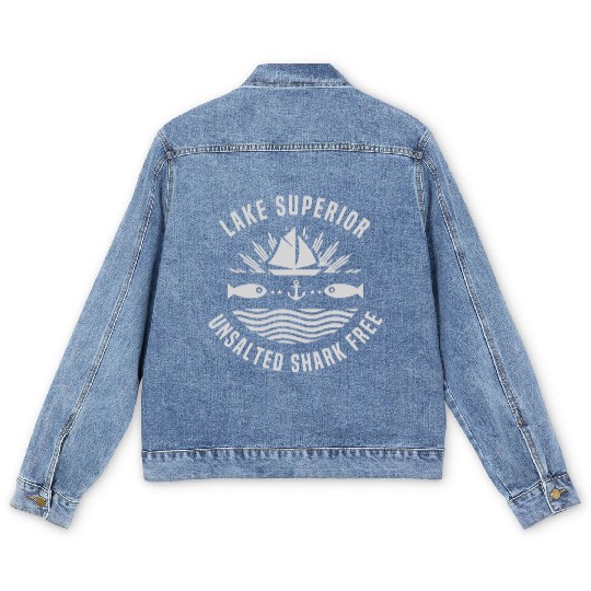 Lake Superior Unsalted Shark Free Great Lakes Fish Men's Denim Jackets