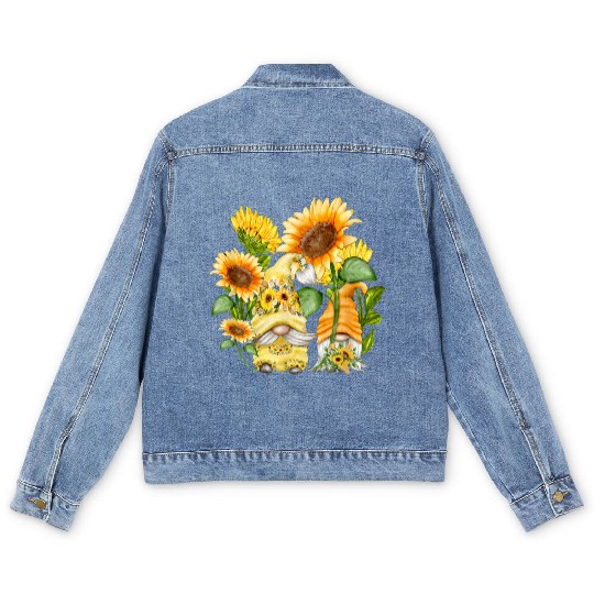 Unique Sunflower Gnome For Hippies And Spring Men's Denim Jackets