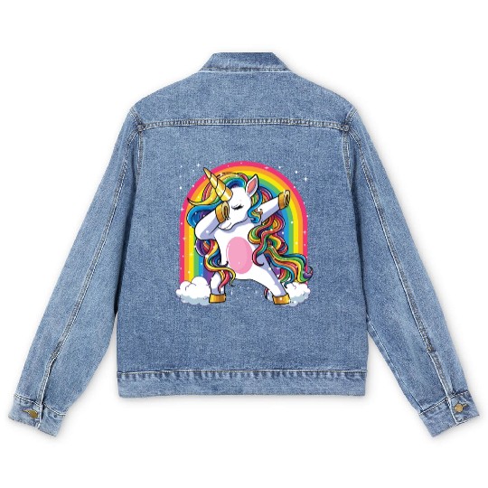 Dabbing Unicorn Rainbow Girls Kids Dab Unicorn Men's Denim Jackets