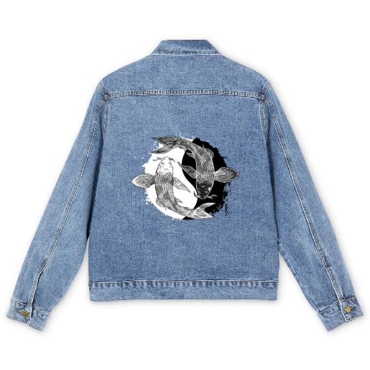 Koi Fish Yin Yang Symbol Harmony Taoism China Gift Men's Denim Jackets