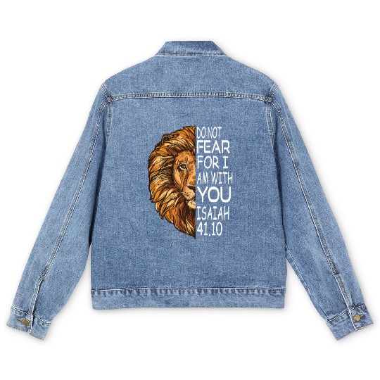 Christian Religious Bible Verse Sayings Lion Fear Men's Denim Jackets