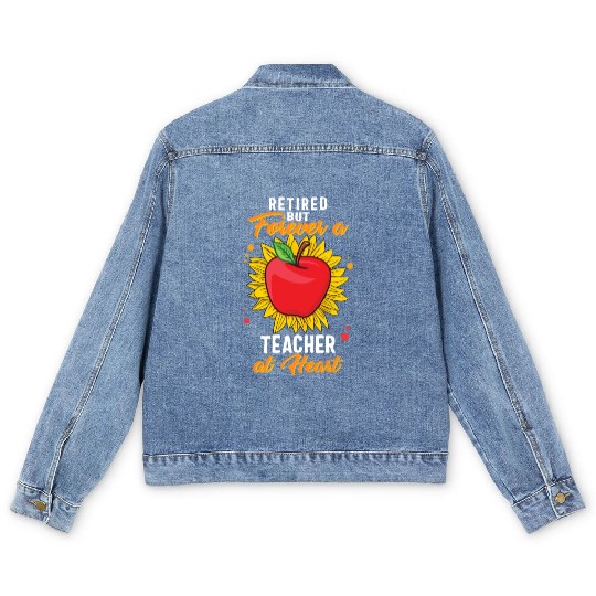Retired Teacher Men's Denim Jackets, Retired But Forever A