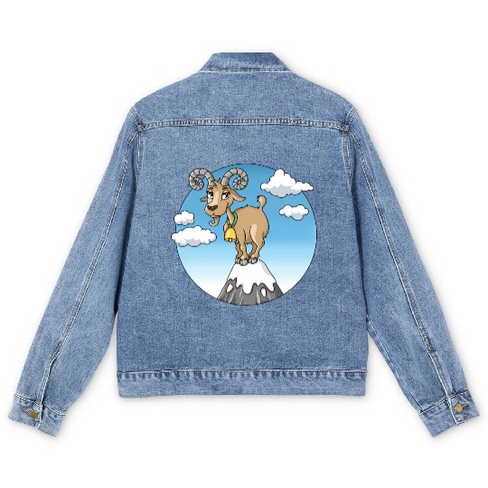 Mountain goat peaks with snow cartoon Men's Denim Jackets