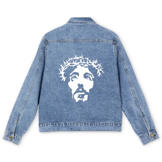Jesus crown of thorns stencil Men's Denim Jackets