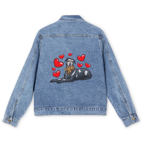 Irish Wolfhound Dog With Stuffed Animal Men's Denim Jackets