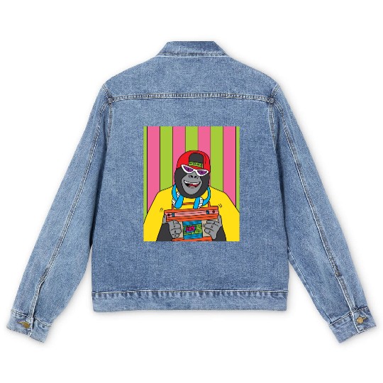 Retro Gorilla Monkey With Radio Music Men's Denim Jackets