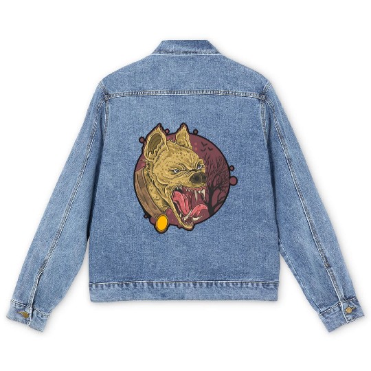 wild hyena angry face head Men's Denim Jackets