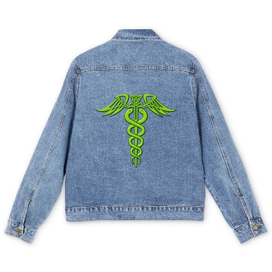 Green Celtic Knot Caduceus Men's Denim Jackets