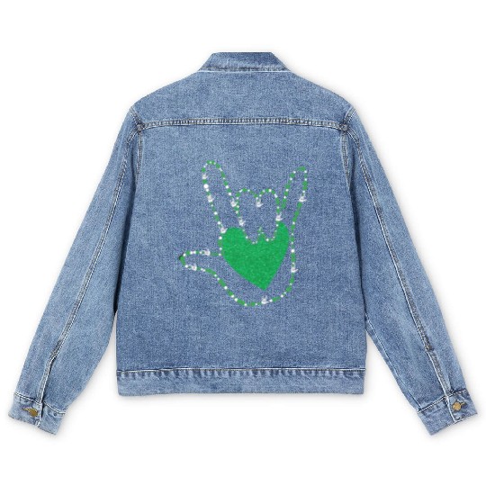 Shamrock I Love You Hands Sign Language ASL Patric Men's Denim Jackets