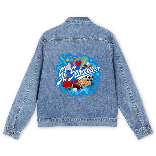 St Sebastian Patron Saint Of Sports Catholic Athl Men's Denim Jackets