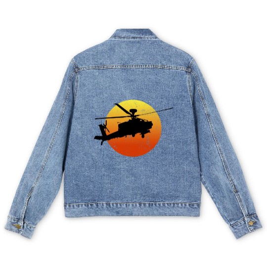 AH-64 Apache Silhouette Sunset Military AH64 Men's Denim Jackets