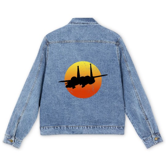 F-15 Eagle Silhouette Retro Sunset Military F15 Men's Denim Jackets