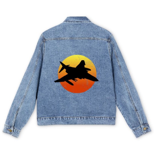 F-4 Phantom Silhouette Retro Sunset Military Jetf4 Men's Denim Jackets