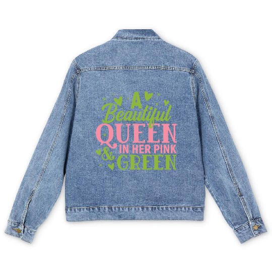 A Beautiful Queen in her Pink and Green | HBCU AKA Men's Denim Jackets