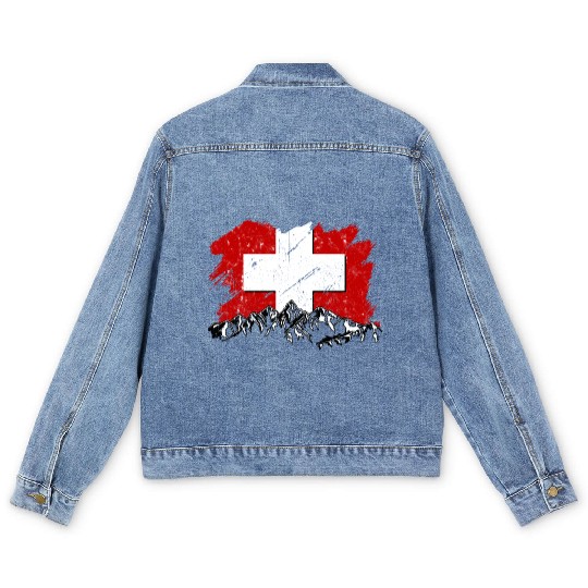Switzerland Flag Zurich Bern Alps Swiss German Men's Denim Jackets