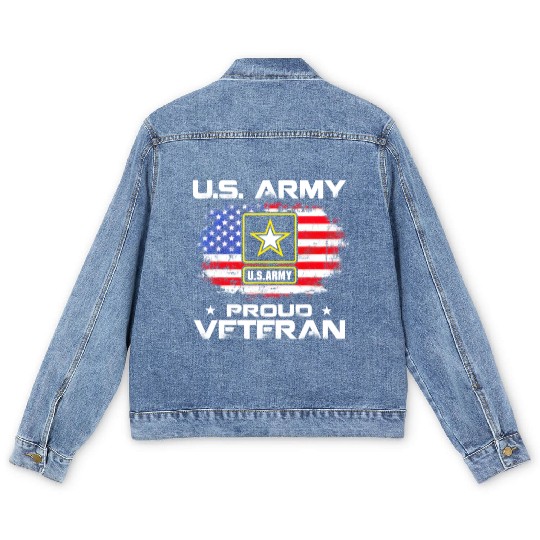 US Army Proud Veteran With American Flag Gift Men's Denim Jackets