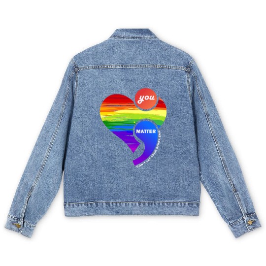 Rainbow Heart Semicolon You Matter Men's Denim Jackets