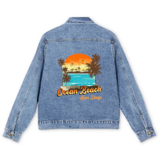 Ocean Beach San Diego Summer Vacation Sunset Palm Men's Denim Jackets