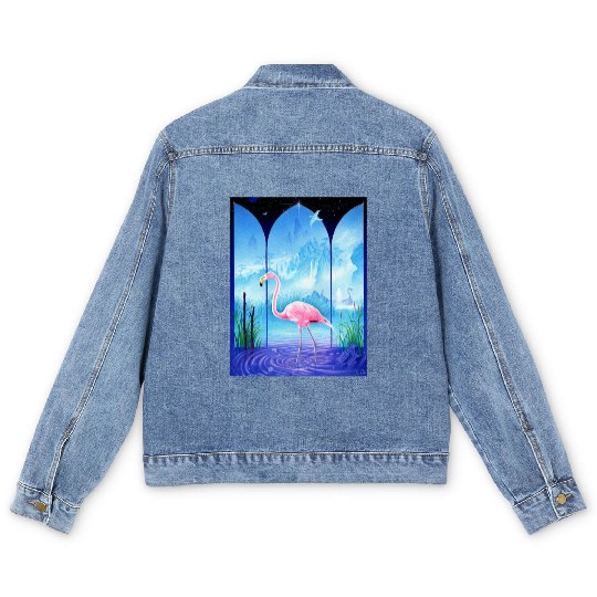 Cosmic Flamingo Men's Denim Jackets