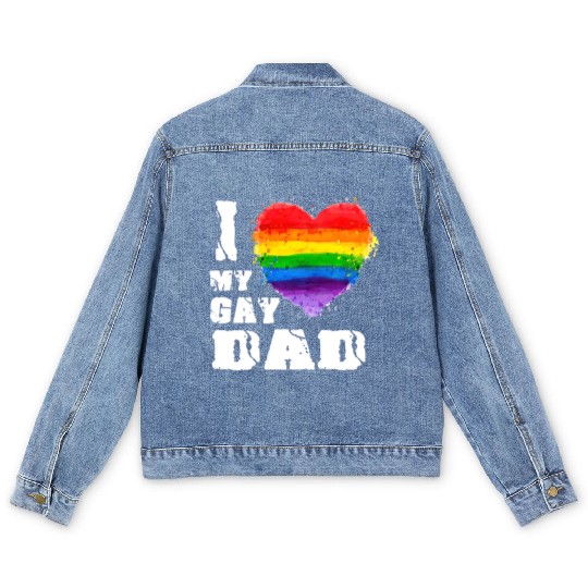 I Love My Gay dad LGBT T Gift Men's Denim Jackets
