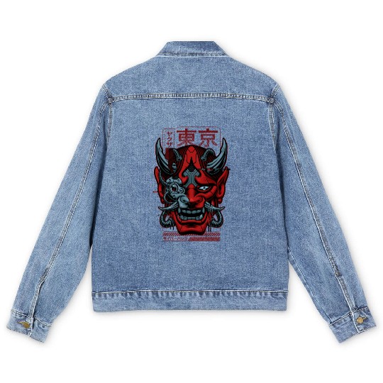 Japanese Cyber Oni Mask & Robot Hannya Mask Demon Men's Denim Jackets