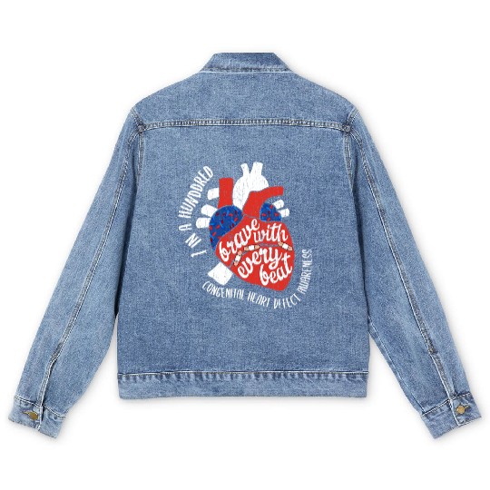 Brave With Every Beat CHD Awareness Happy Gift Men's Denim Jackets