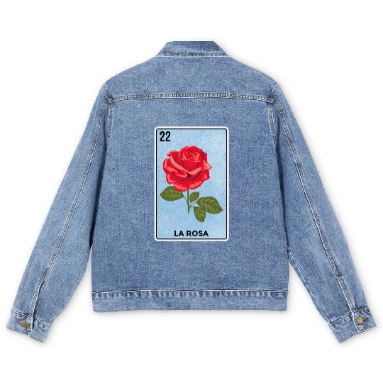 La Rosa Red Rose Mexico Lottery Bingo Funny Card Men's Denim Jackets