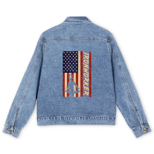 US Flag Ironworker Independence labor Day Men's Denim Jackets