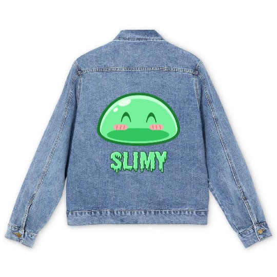 Cute Green Dungeon Slime Monster Weird Anime Men's Denim Jackets