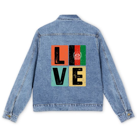 I Love Afghanistan Flag for Afghan Pride Men's Denim Jackets