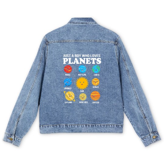 Solar System Science Just A Boy Who Loves Planets Men's Denim Jackets