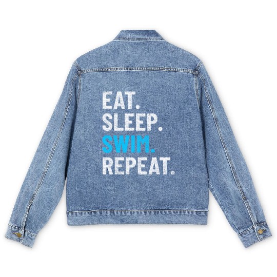 SWIMMING SWIM TEAM SWIMMER eat,sleep,swim,repeat Men's Denim Jackets