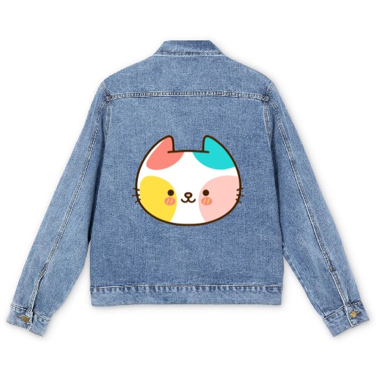 Kawaii Cat Head Multicolored Men's Denim Jackets