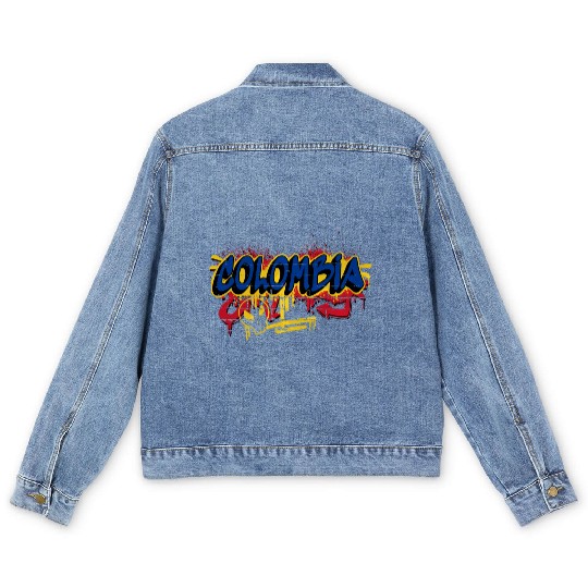 Colombia Graffiti Flags Design Men's Denim Jackets