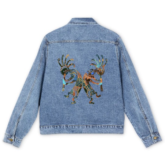 Native American - Kokopelli Duo with Ornaments 3 Men's Denim Jackets