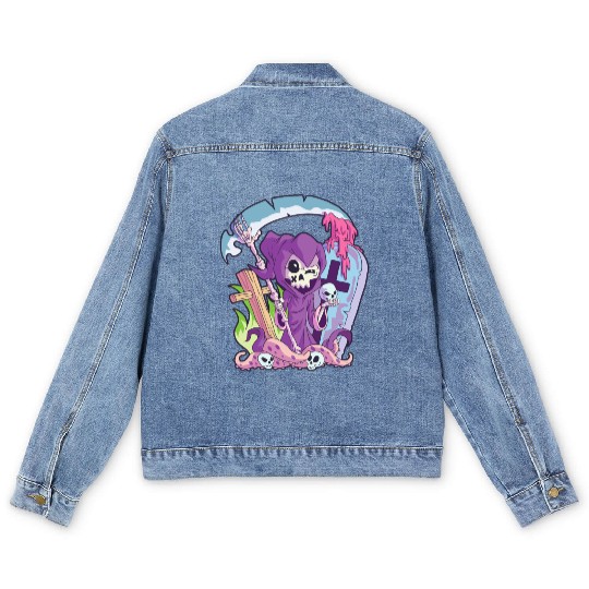 Kawaii Death Grim Reaper Pastel Goth Creepy Occult Men's Denim Jackets