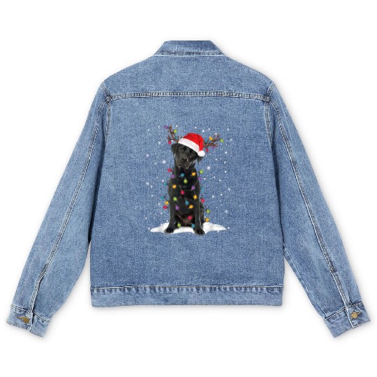 Black Lab Labrador Christmas Tree Light Pajama Dog Men's Denim Jackets