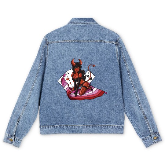 Lesbian Cool Devil Women Colors Of Lesbian Flag Men's Denim Jackets