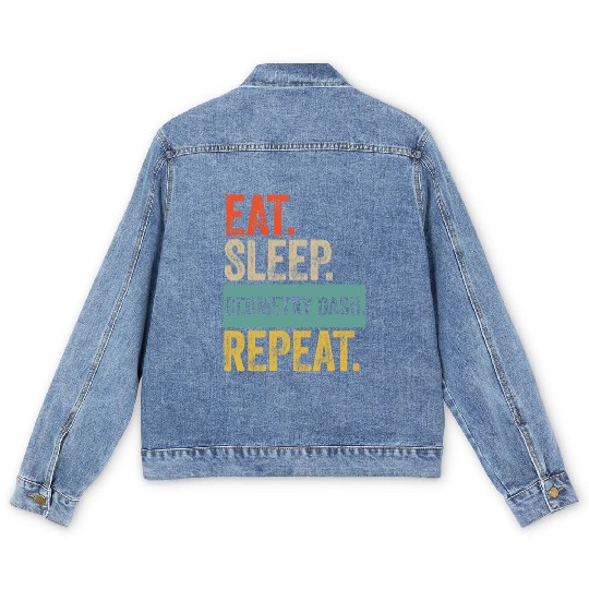 Eat sleep geometry dash repeat retro vintage Men's Denim Jackets