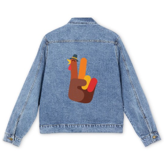 Peace Love Turkey Hand Sign Funny Thanksgiving Men's Denim Jackets