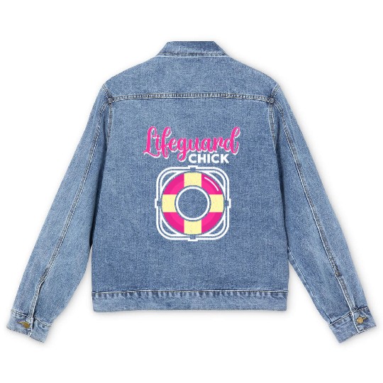 Lifeguard Chick Rescuer Pool Guard Lifeguarding Men's Denim Jackets