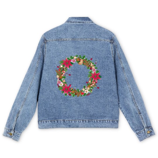classic Christmas wreath lavishly decorated Men's Denim Jackets