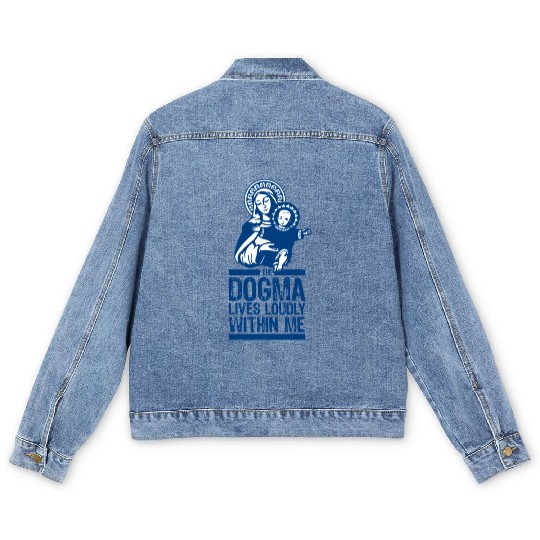 Dogma Lives Loudly Within Mary the Madonna Essenti Men's Denim Jackets