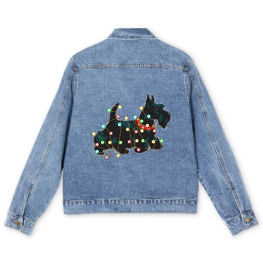Christmas Lights Scottie Dog Lover Funny Xmas Gift Men's Denim Jackets