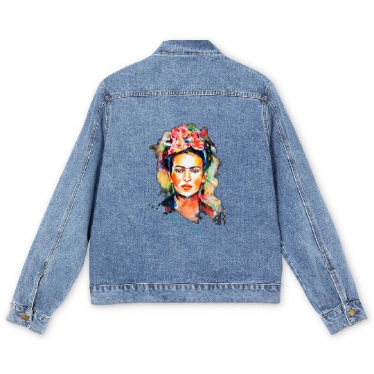 Frida Kahlo Viva Frida Bold And Beautiful Watercol Men's Denim Jackets